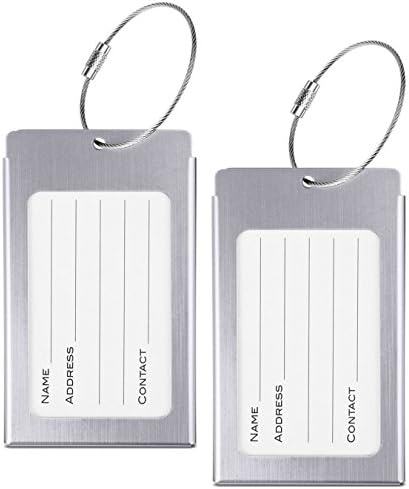 Luggage Tags, WeBravery Suitcase Labels Business Card Holder Travel Bag ID Metal Luggage Tag (2Pack-Silver)