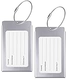 Luggage Tags, WeBravery Suitcase Labels Business Card Holder Travel Bag ID Metal Luggage Tag (2Pack-Silver)