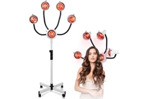 JPWDDWYT 5 Head 750W Infrared Heat Lamp Red Light Portable Floor Hair Dryer Stand Up Color Processor Styling Perming Dryer Accelerator 110V（with Metal Lampshade