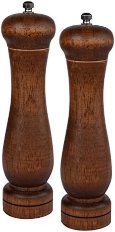 Haomacro Salt and Pepper Grinder Set, Pepper Mills, Oak Adjustable Shakers with Ceramic Core, 8 Inches-Pack of 2