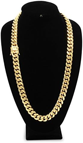 Cuban Link Necklace 18k Gold Plated With Box Clasp Miami Cuban Chain Stainless Steel Fashion Jewelry 16 mm 30" Long