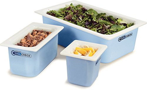 Carlisle CM1104C1402 Coldmaster CoolCheck 6" Deep Sixth-Size Insulated Cold Food Pan, 1.6 Quart, Color Changing, White/Blue