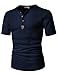 H2H Mens Casual Slim Fit Henley Shirts of Waffle Cotton with Leather Point Navy US L/Asia XL (JDSK31)