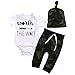 3PCS Newborn Baby Boys Cute Letter Print Romper+Camouflage Pants+Hat Outfits Set (12-18 M, White)