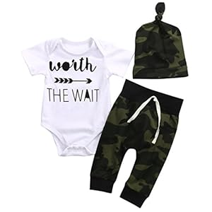 Worth the Wait jongen meisje leger camouflage groene body met lange broek en hoed kleding set van 3 tot 6 maanden baby…