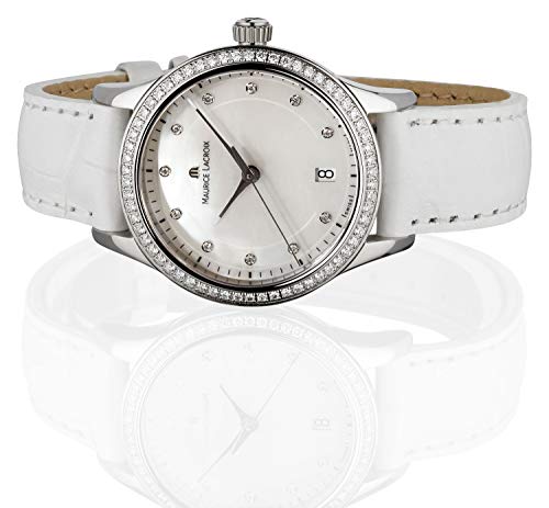 Maurice-Lacroix-Les-Classiques-Date-Damen-Armbanduhr-mit-weiem-Lederband-Analog-Quarz-mit-73-Diamanten-besetzt-LC1026-SD501-170-1