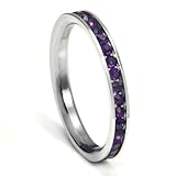316L Stainless Steel Deep Purple Cubic Zirconia CZ Eternity Wedding 3MM Band Ring