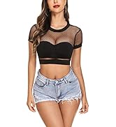 Avidlove Fishnet Crop Top for Women Short Sleeve Mesh Bikini Pullover Shirt See Through Blouse