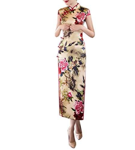 XueXian(TM) Women's Rayon Chinese Qipao Long Dress with High Side Slit