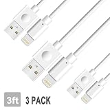 iPhone Cable, Areker 3Pcs 3Ft 8 Pin iPhone Charger Lightning to USB Cables Sync and Charging Cord for IOS iPhone 7 Plus 6s 6 Plus SE 5s iPod Nano Touch 5 iPad Mini Air (White)