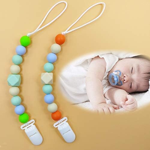 Pacifier Clip, MeBB Chic (Pack of 5) Silicone Teething Beads Food Grade Silicone Pacifier Clips for Boy and Girl, Universal For Teether Toys, Pacifier, Binky Holder, Soothie, Mam, Bibs
