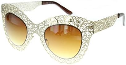 Aloha Eyewear Women's "Metal Lace" Cateye 48mm Sunglasses w/ Metal Mesh Cutout (Gold)