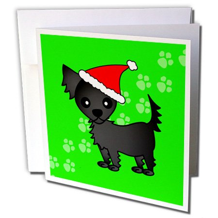 Cute Black Longhaired Chihuahua Green with Santa Hat - Greeting Cards, 6 x 6 inches, set of 12 (gc_28470_2)