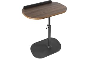 Comeon C-Shaped Tv Tray Pedestal Side Table, End Table Adjustable Height in Couch Living Room or Bedroomwith 360° Rotating Top for Small Spaces Bedside Night Stand Bedside Snack (Walnut)