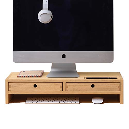 Kirigen Wood Monitor Stand with 2 Drawers Computer Arm Riser Desk