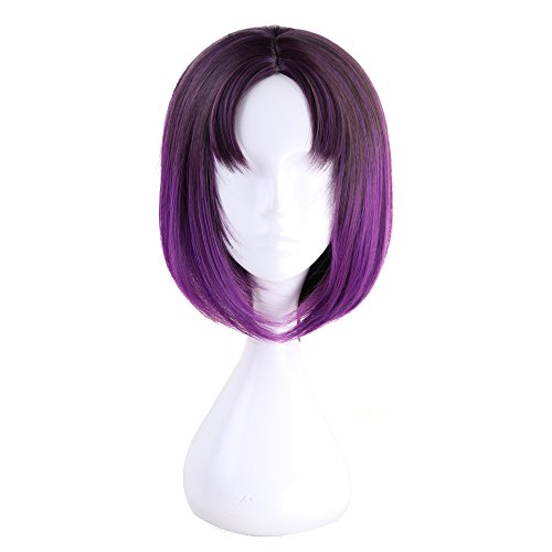 Xingwang Queen Anime 35Cm Short Gradient Purple Cosplay Wig Centre Parting Hair Synthetic Party Wigs With Free Cap