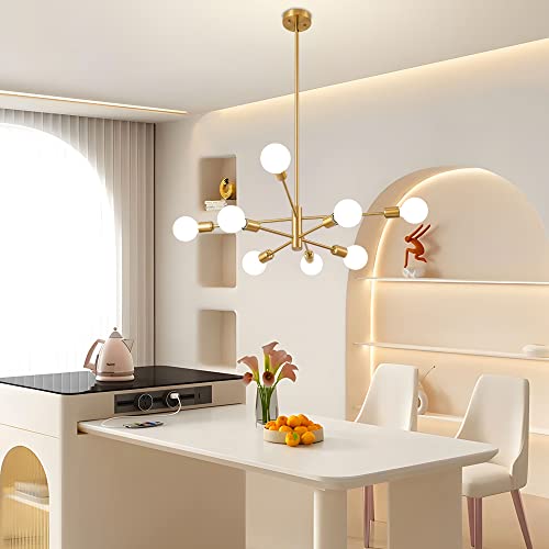 Deyidn Sputnik - Lámpara de araña moderna dorada de mediados de siglo, 8 luces E26 para sala de estar, isla de cocina, recámara, comedor y granja