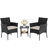 FDW Wicker Patio Furniture 3 Piece Patio Set Chairs Bistro Set Outdoor Rattan Conversation Set for Backyard Porch Poolside Lawn,Black