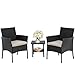 FDW Wicker Patio Furniture 3 Piece Patio Set Chairs Bistro Set Outdoor Rattan Conversation Set for Backyard Porch Poolside Lawn,Black