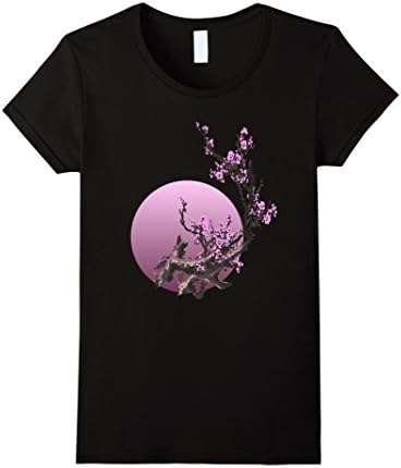 Women's pink moon Sakura Flowers japanese cherry blossom t shirt  Medium Black