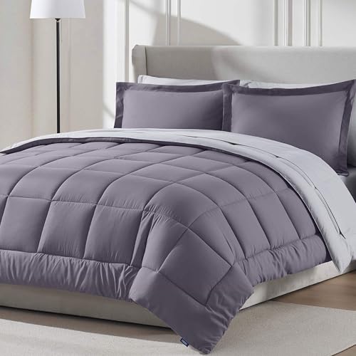 Nestl 9 Piece Queen Comforter Set – Grayish Purple Reversible Bed in a Bag – Co…