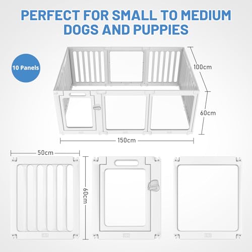 FASNATI Transparent Acrylic Dog Playpen, H60cm, Foldable with Suction Cups, Easy to Assemble and Clean, 10 Panels
