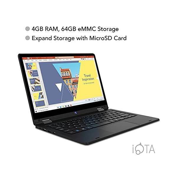 iOTA-Flo-360-116-inch-Touchscreen-Laptop-Intel-Celeron-Dual-Core-4GB-RAM-64GB-eMMC-Windows-10S-Includes-Microsoft-365-Personal-1-year-Subscription-and-M2-2280-SATA-SSD-Bay iOTA Flo 360 Touchscreen Laptop 11.6-inch HD Display with 1 Year Microsoft 365 Included, 4GB RAM, 64GB eMMC Storage…