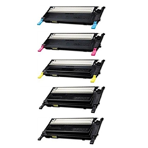 Compatible Replacement for Samsung CLT-K407S, C407S, M407S, Y407S Five Pack of Color (2 Black 1 Cyan, Magenta, Yellow) Toner Cartridges.