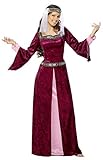 Smiffy's Women's Maid Marion Costume Burgundy with Dress and Headpiece, Red, 1X