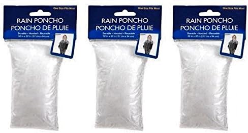 Hooded Rain Poncho 3 Pack (Clear)