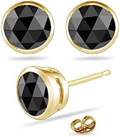 Christmas Deal On 1/2 (0.46-0.55) Cts AA Round Rose Cut Black Diamond Stud Earrings in 14K Yellow Gold