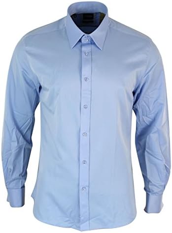 Makrom Mens Cotton Double Cuff Button Shirt Smart Casual Formal Italian Tailored Fit