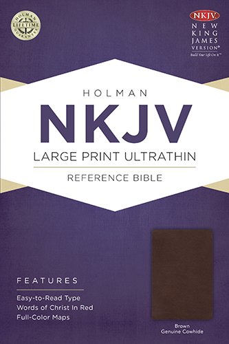 NKJV Large Print Ultrathin Reference Bible, Brown Genuine Cowhide