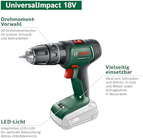 Home and Garden Bosch Akku Schlagbohrschrauber UniversalImpact 18 V (1 Akku, 18 Volt System, im Koffer)