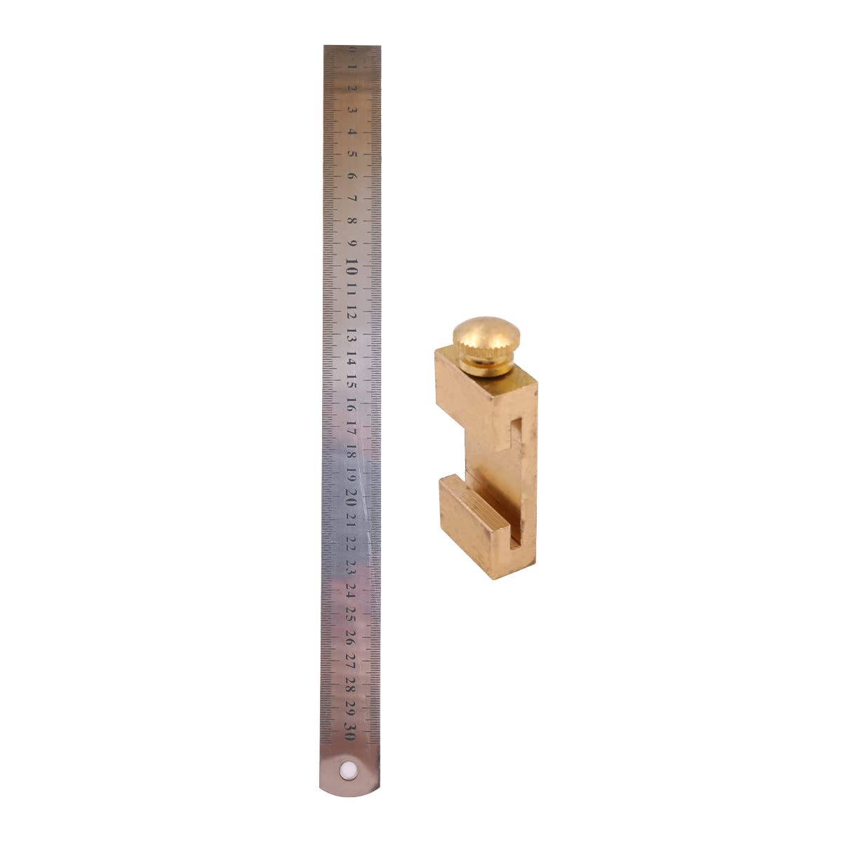 Tiardey Scribing Ruler Marking Gauge Stop Ruler 30cm with Brass Positioning Block for Carpenters and Home Users