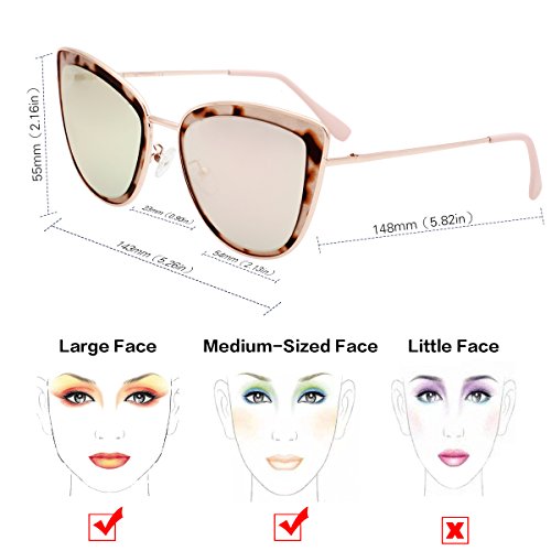 VIVIENFANG Mirror Lens Oversized Women Cateye Sunglasses Leopard Print Metal Frame Shades G87566A Pink - Thumbnail 7