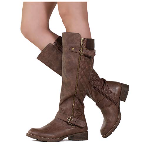 RF ROOM OF FASHION Lady's Regular Calf Knee High Riding Boots Brown Size.7