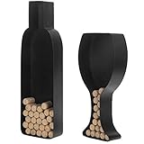 Decorative Black Metal Wall-Mounted Wine Bottle & Glass Design Cork Holders Wall Art