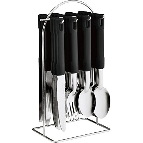 24 Piece Stainless Steel Cutlery Set with Hanging Cutlery Stand (Black) — image 1