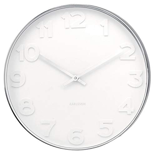 Present Time Karlsson Wall Clock Mr. White Numbers Steel Polished, 20-Inch