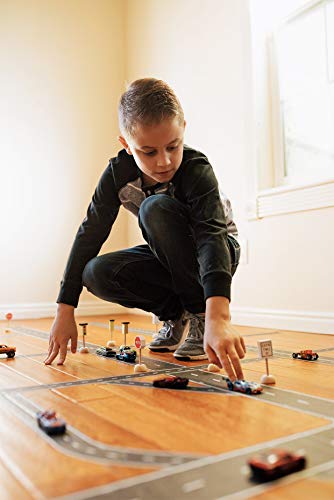 PlayTape TinyTown Cars & Roads: Includes Tuner Car, Tape Road, & Toy Road Signs & Accessories. Build Your Own Tiny Town! Easy to Use, Safe for Home, Quick CleanUp; PlayTape Road Tape; Play Cars