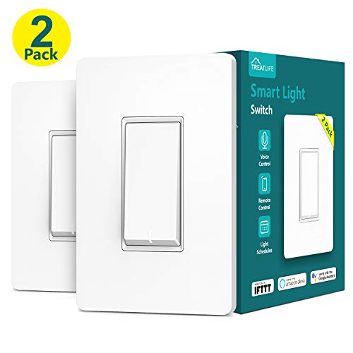Treatlife Smart Light Switch, Neutral Wire Needed, 2.4Ghz Wi-Fi Light Switch, Works with Alexa, Google Assistant and IFTTT, Schedule, Remote Control, Single Pole, ETL Listed (2 PACK)