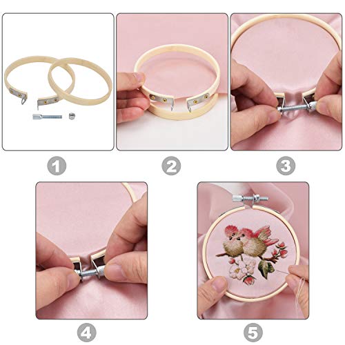 [20 Pack, 3 Inch] Embroidery Hoops, Browill Adjustable Bamboo Circle Cross Stitch Hoop Kit for DIY Arts Crafts Ornaments, Handmade Sewing Home Decorations - Thumbnail 3
