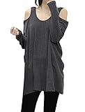 Allegra K Ladies Scoop Neck Cut Out Shoulder Oversized Tunic Top