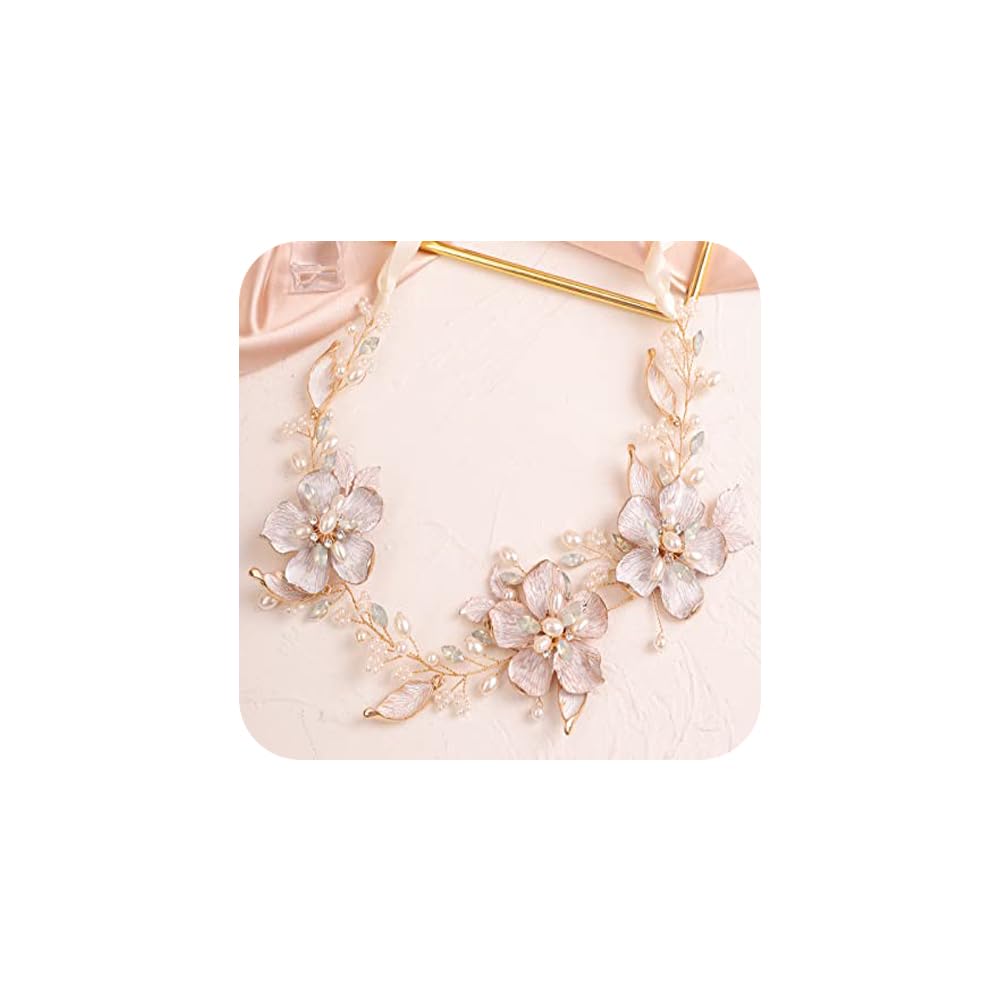 BERYUAN Wedding Gold Flower Crystal Pearls Hair Vine Opal Rhinestone Pearls Wedding Headpiece Gold Wedding Hair Accessories for Bridal Women and Girls