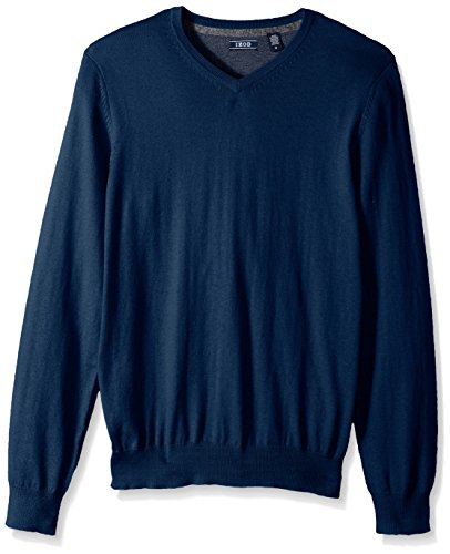 IZOD Men's Fine Gauge Solid V-Neck Sweater, Estate Blue, Medium