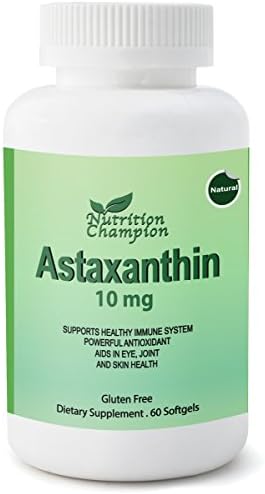 Astaxanthin 10 mg x 60 Natural Antioxidant Extra Strength Softgels; Can Relieve Pain; Supports Healthy Eyes, Skin, Brain, Joints, Nervous and Cardiovascular System, Helps Reduce Fatigue; Anti-aging