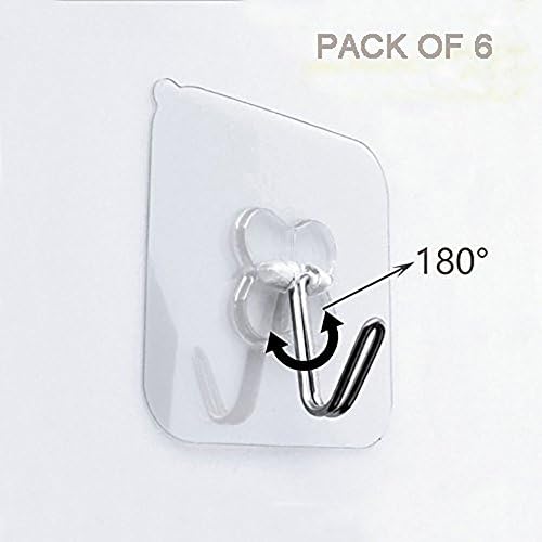 FLEEMY Stainless Steel Hook Endurable Seamless with Super Strong Clear Adhesive Tape for Hanging Photo Frame to Wall Bricks of Kitchen Living Room Bathroom(Pack of 6)