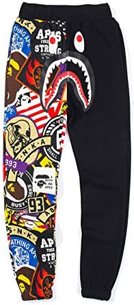 Mens Bape A Bathing Ape Shark Head Trousers Womens Elastic Waist Casual Drawstring Sweat Pants with Pockets 2019 New,Black4,M