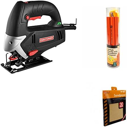 Best Jig Saw Bundle Plus For Carpentry and Woodworking | Craftsman 5.0 Amp Variable Speed JigSaw | Blades | Hex Key | (10) Flat Carpenters Pencils w Sharpener | Includes FREE 30 Sheet Sandpaper Set